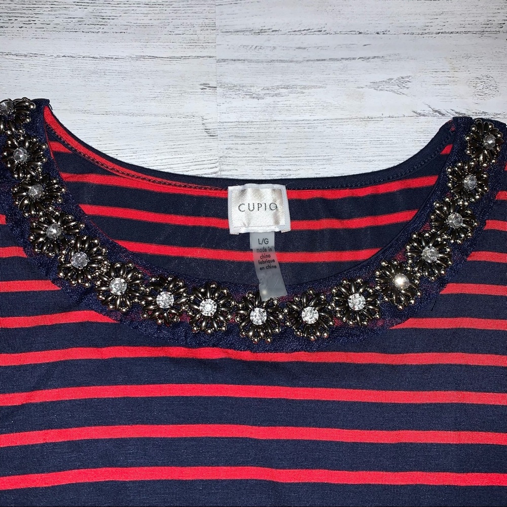 CUPIO stripe top LARGE jewels SPARKLE red & blue PRETTY for spring